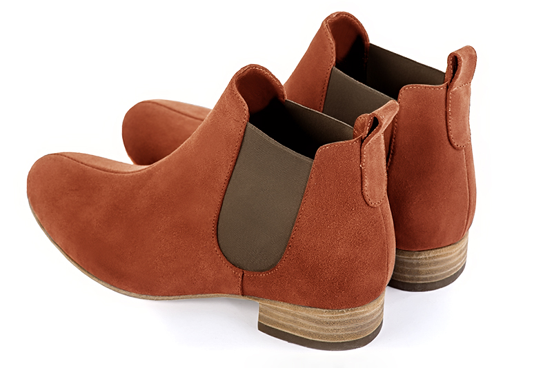Terracotta orange and taupe brown dress ankle boots for men. Round toe. Flat leather soles. Rear view - Florence KOOIJMAN